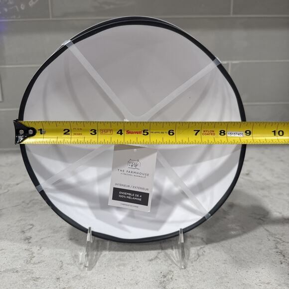 Set 4 Matte White BLACK RIM 9x2” PASTA BOWLS Melamine Farmhouse Rachel Ashwell - Picture 4 of 5